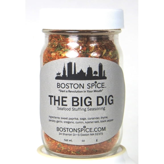 Boston Spice The Big Dig Handmade Gourmet Seafood Stuffing Seasoning Blend Stuffed Shellfish Squid Calamari Clams Quahogs Sole Oysters Fish Cod Haddock Shrimp Crab Lobster 1.8oz/52g 1/2 Cup of Spice