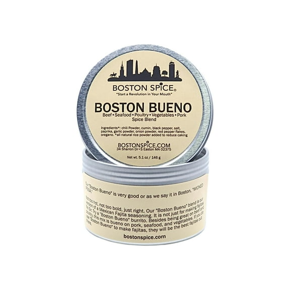 Boston Spice Boston Bueno Handmade Southwest Southwestern Mexican Fajita Taco Burrito Quesadilla Stir Fry Seasoning Pork Shrimp Vegetables Seafood Chicken Poultry Beef 1 Cup Spice wt. 5.1oz/146g Tin