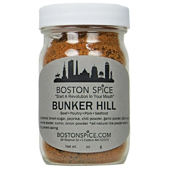 Boston Spice Bunker Hill Handmade Gourmet Barbecue Seasoning Blend Beef Poultry Seafood Pork Vegetables Smoking Smoker Fish Steak Ribs BBQ Grill Grilling Oven Roasting 1/2 Cup Spice wt. 2.7oz/77g Jar