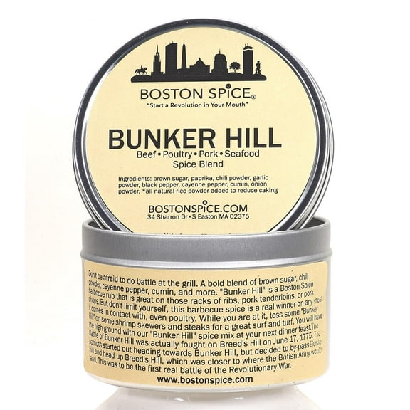 Boston Spice Bunker Hill Handmade Gourmet Barbecue Seasoning Blend Beef Poultry Seafood Pork Vegetables Smoking Smoker Fish Steak Ribs BBQ Grill Grilling Oven Roasting 1 Cup Spice Tin wt. 5.4oz/155g