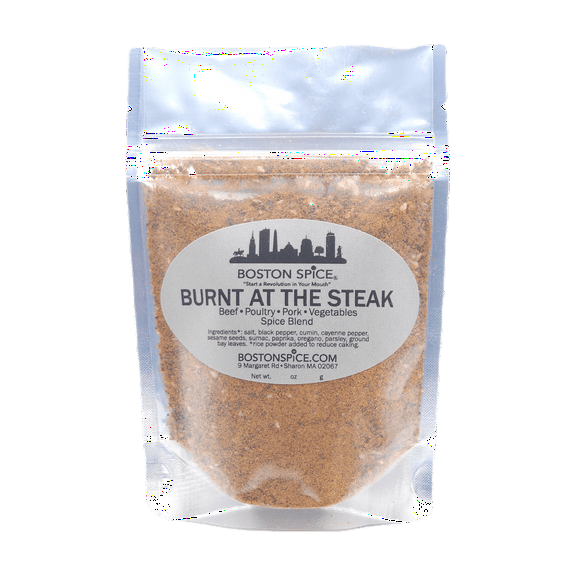 Boston Spice Burnt At The Steak Seasoning Blend Rub Beef Ribs Pork Poultry Chicken Seafood Fish Shrimp Vegetables Grilling BBQ Baking Roasting Smoking Saute Barbecue Camping 1 cup spice wt. 5.6oz/159g