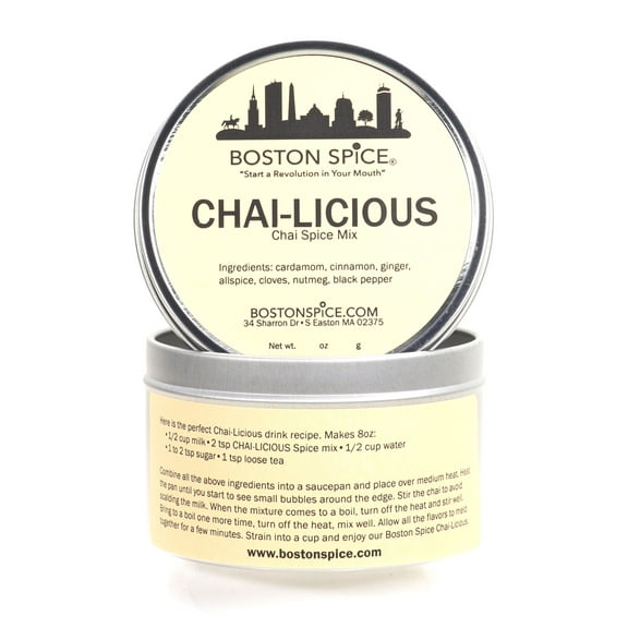 Boston Spice Chai-Licious Indian Handmade Chai Tea Baking Blend Add To Protein Shake Cookies Cupcakes Brownies Bread Cakes Pies Fudge Muffins Coffee Tea Hot Chocolate 1 Cup Spice 4.1oz/116g Tin