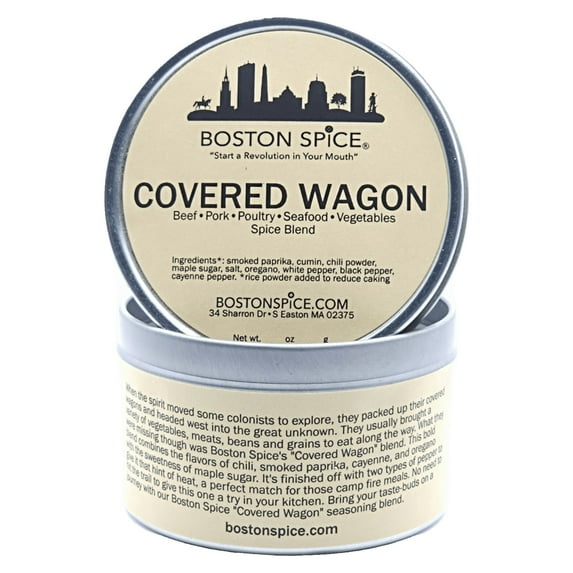 Boston Spice Covered Wagon Handmade Gourmet Barbecue Seasoning Blend Beef Steak Poultry Chicken Vegetables Pork Grilling Rubs BBQ Smoker Stews Soups Baked Grilled Smoked 1 Cup Spice wt. 5.7oz/162g Tin