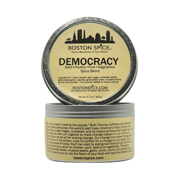 Boston Spice Democracy Handmade Gourmet Seasoning Blend Dry Rub Beef Steak Ribeye Filet Pork Chops Ribs Chicken Wings Poultry Vegetables Barbecue Smoking Grilling BBQ 1 Cup in Metal Tin Wt. 5.7oz/16