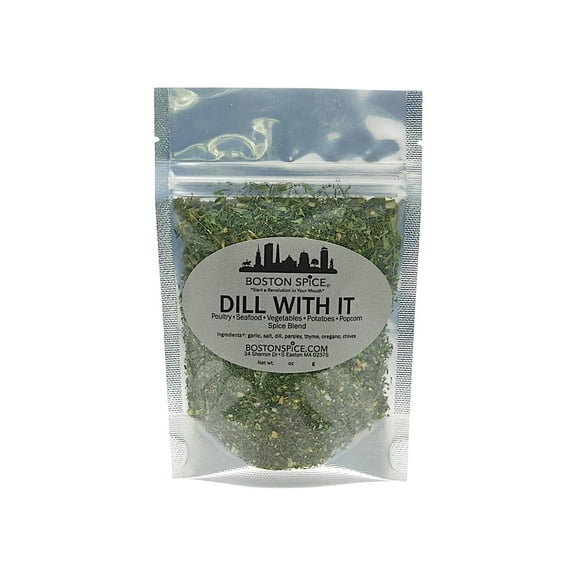 Boston Spice Dill With It Gourment Seasoning Blend For Poultry Seafood Vegetables Popcorn Potatoes BBQ Grilling Baked Roasted Approx 1 Cup In Pouch wt. 2.9oz/82g