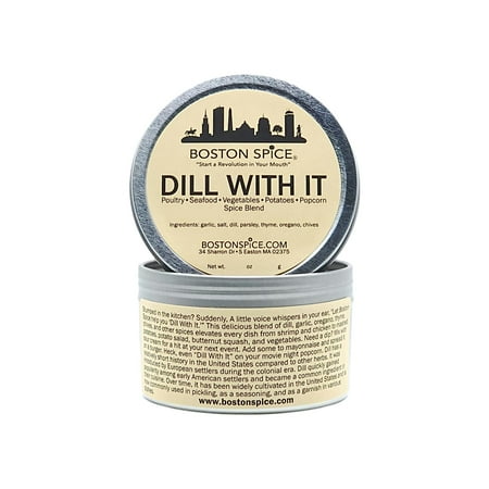 Boston Spice Dill With It Gourment Seasoning Blend For Poultry Seafood Vegetables Popcorn Potatoes BBQ Grilling Baked Roasted Approx 1 Cup In Tin wt. 2.9oz/82g