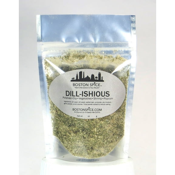 Boston Spice Dill-ishious Dill Handmade Gourmet Seasoning Blend Great on Vegetables Dips Popcorn Roasted Potatoes Seafood Shrimp Baked Fish Smoker Dry Rub 1/4 Cup wt. 0.9oz 27g