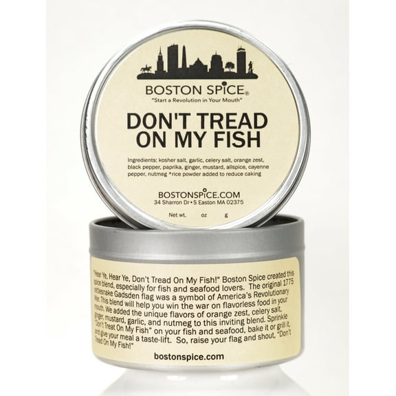Boston Spice Don't Tread On My Fish Handmade Seafood Dry Rub Blend Cod Haddock Salmon Halibut Swordfish Shrimp Bass Trout Grilled Grill Bake Baked BBQ Barbecue Grilling 1 Cup Tin 6oz/172g