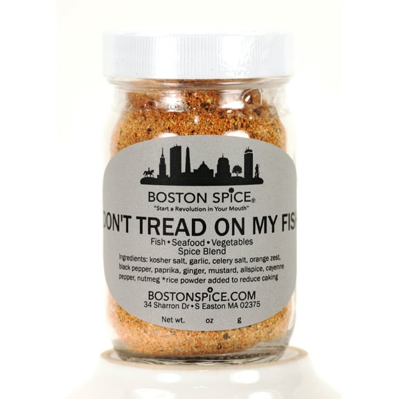 Boston Spice Don't Tread On My Fish Handmade Seafood Dry Rub Blend Cod Haddock Salmon Halibut Swordfish Shrimp Bass Trout Grilled Grill Bake Baked BBQ Barbecue Grilling 1/2c Jar 3oz/86g