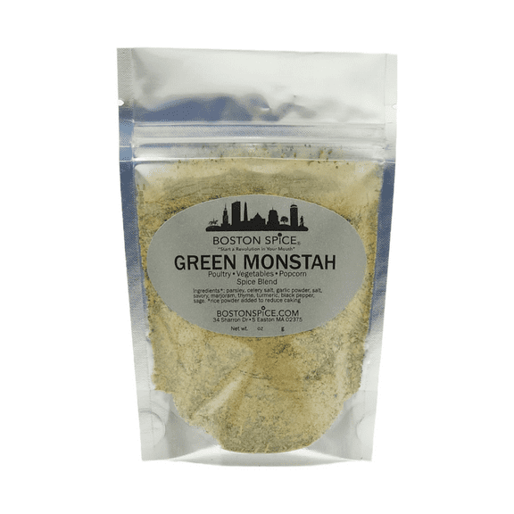 Boston Spice Green Monstah Monster Handmade Gourmet Herbal Seasoning Blend For Popcorn Poultry Roasted Vegetables Potato Bakes Grilled Smoker Chicken Turkey Dips 1/2 Cup 2.4oz/68g