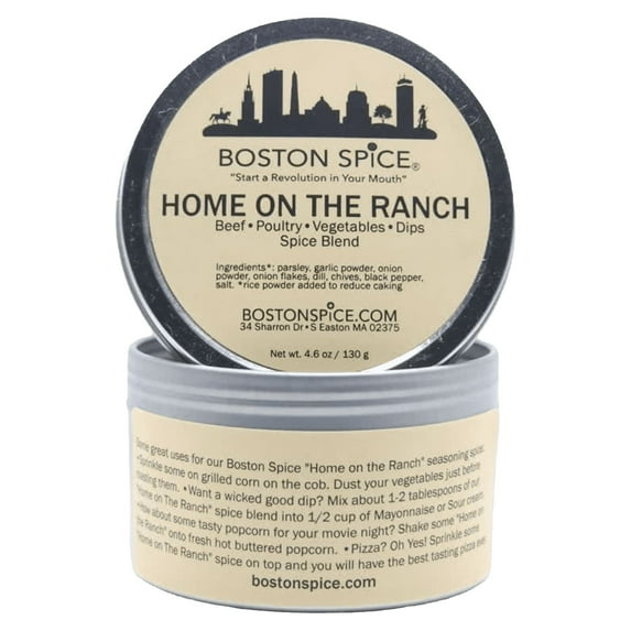 Boston Spice Home On the Ranch Herb Seasoning Blend Dairy Free Paleo Diet Herbal Salad Dressings Vegetables Dip Chicken Poultry Breasts Wings Popcorn Corn On The Cob 1 Cup wt. 4.6oz/130g Tin