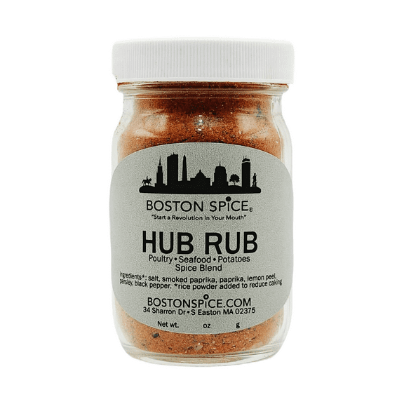 Boston Spice Hub Rub Hand Blended BBQ Grill Barbecue Smoker Oven Roast Saute Dry Spice Blend Rub Seasoning Poultry Chicken Vegetables French Fries Seafood Shrimp Fish 1/2c Spice wt. 2.7oz/78g Jar
