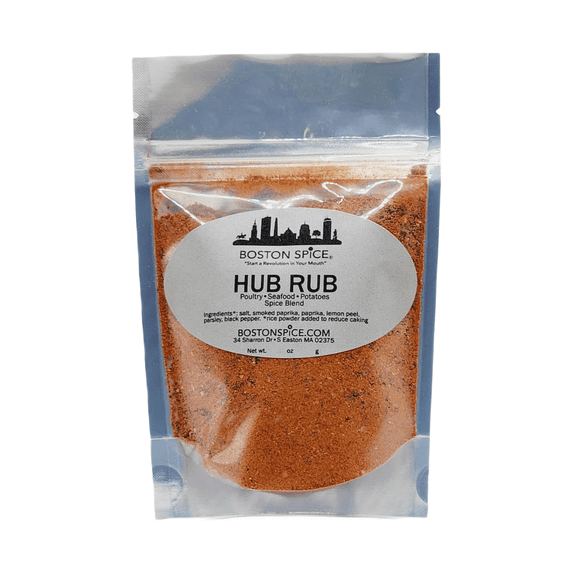 Boston Spice Hub Rub Hand Blended BBQ Grill Barbecue Smoker Oven Roast Saute Dry Spice Blend Rub Seasoning Poultry Chicken Vegetables French Fries Seafood Shrimp Fish 1/4c Spice wt. 1.3oz/39g