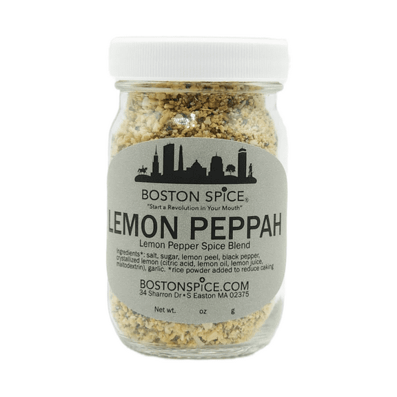 Boston Spice Lemon Peppah Seasoning Mix Handmade Real Lemon Pepper Blend Seafood Poultry Vegetables (1/2 Cup Jar wt. 3.7oz/105g)