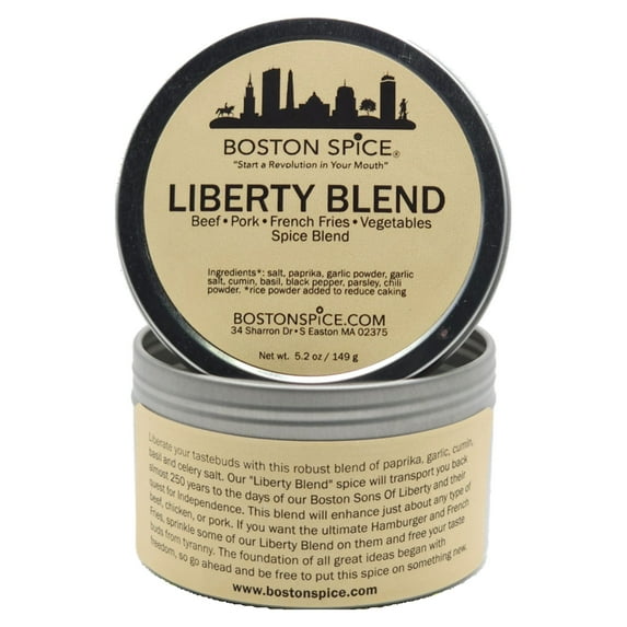 Boston Spice Liberty Blend Handmade Gourmet Seasoning Mix French Fries Hamburgers Steaks Beef Pork Ribs Chicken Wings Legs Poultry Barbecue Smoker BBQ Grilled Dry Rub 1 Cup wt. 5.2oz/149g Tin