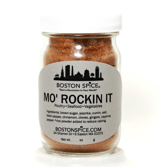 Boston Spice Mo' Rockin It Gourmet Moroccan Seasoning Blend Morocco Seafood Fish Shrimp Poultry Wings Turkey Vegetables Oven Roasted Baked Smoker Dry Rub BBQ Smoked Barbecue 1/2 Cup Jar Wt. 2.5oz/73g