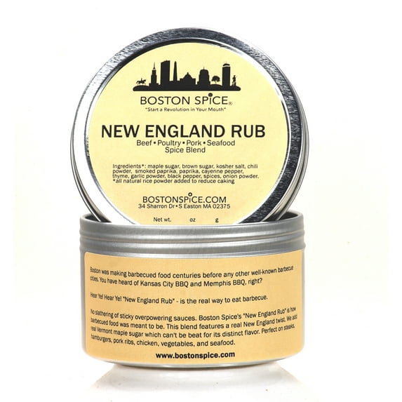 Boston Spice New England Rub Barbecue Handmade Gourmet Seasoning Dry Rubs Steak Vermont Maple Sugar For Beef Pork Poultry Seafood Ribs Roast Vegetables Smoker Grilling BBQ 1 Cup Tin wt. 6.2oz/178g
