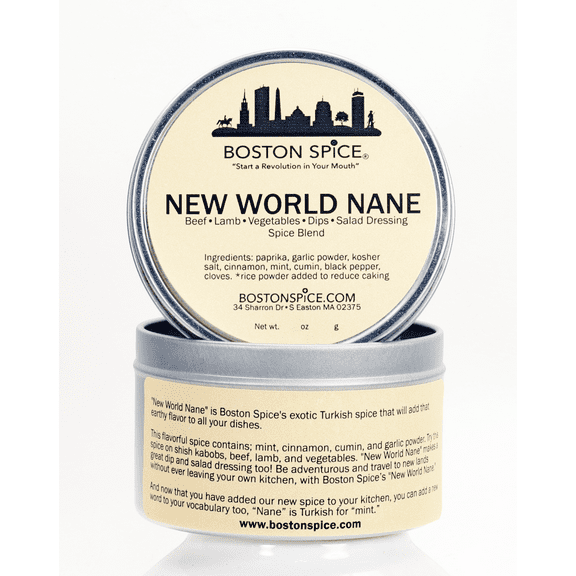 Boston Spice New World Nane Mint International Handmade Turkish Blend Dips Salad Dressing Marinade Beef Lamb Shish Kabobs Vegetables Grilling Smoker Barbecue Dry Rubs 1 Cup Spice Tin 4.7oz/135g