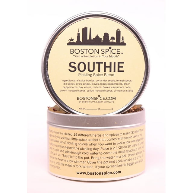 Boston Spice Southie South Boston Handmade Pickling Spice 14 Ingredients Seasoning Blend Make Awesome Corned Beef Brisket Meat New England Boiled Dinner Pickled Vegetables 1 Cup Tin No Red Chili
