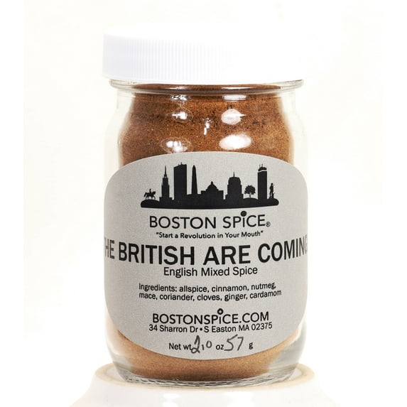 Boston Spice The British Are Coming! English Mixed Spice Pudding Blend Baking Cakes Apple Pumpkin Pies Donuts Pastry Desserts Fudge Brownies Chocolate Shakes Smoothies wt. 1/2 Cup wt. 2oz/57g Jar