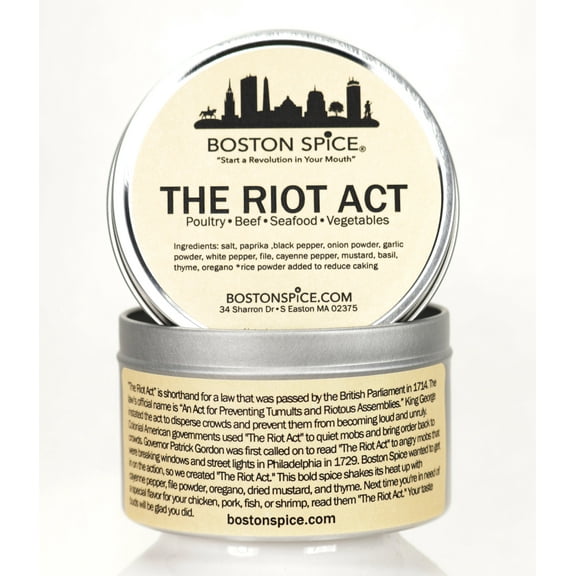 Boston Spice The Riot Act Gourmet Seasoning Blend Dry Rub Poultry Chicken Beef Meat Steak Seafood Fish Vegetables Smoked BBQ Grill Grilling Barbecue Camping Cookout Baked 1 Cup Spice 5.4oz/154g Tin