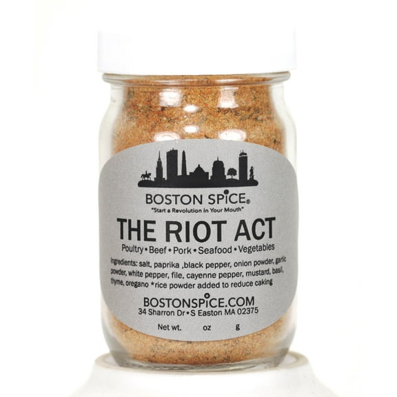Boston Spice The Riot Act Gourmet Seasoning Blend Dry Rub Poultry Chicken Beef Meat Steak Seafood Fish Vegetables Smoked BBQ Grilling Barbecue Camping Cookout Baked 1/2 Cup Spice wt. 2.7oz/77g Jar