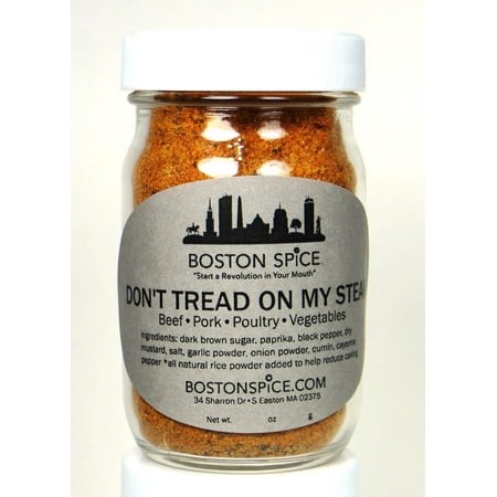 Boston Spice Don't Tread On My Steak Handmade Gourmet Seasoning Blend Dry Rub Beef Steak Ribeye Pork Ribs Chicken Wings Poultry Vegetables Smoking Grilling Barbecue BBQ 1/2 Cup Jar 2.7oz/77g