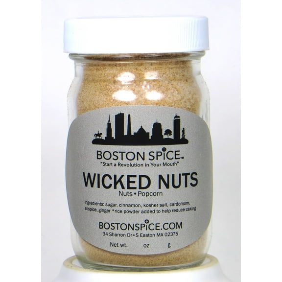 Boston Spice Wicked Nuts Handmade Gourmet Spiced Nut and Popcorn Seasoning Blend 1/2 Cup Glass Jar 3.8oz/110g