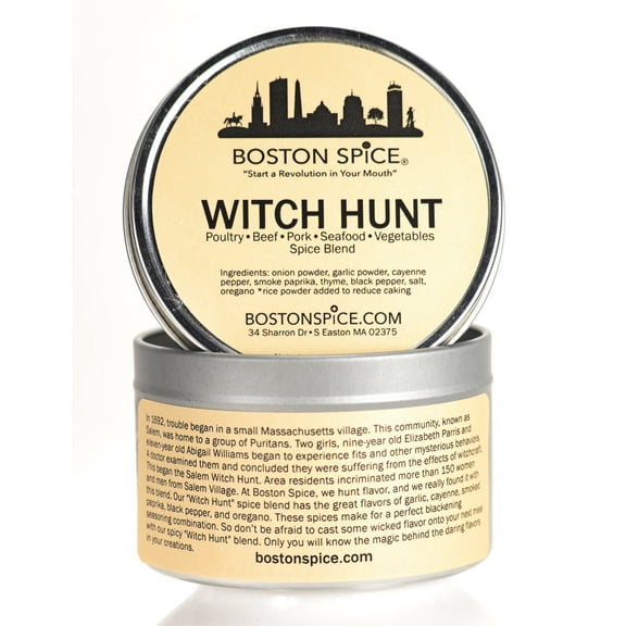 Boston Spice Witch Hunt Handmade Gourmet Seasoning Blend Beef Steak Pork Poultry Chicken Ribs Seafood Fish Vegetables Wings Grilling Barbecue Smoker Dry Rub Turkey Blackening 1 Cup 5.5oz/157g Tin