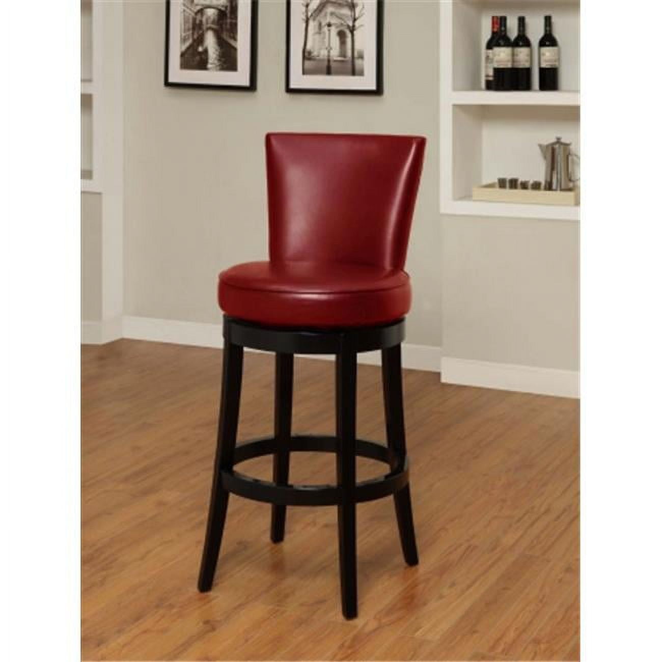 Transitional Saddle-Style 43" Red Leather Swivel Bar Stool