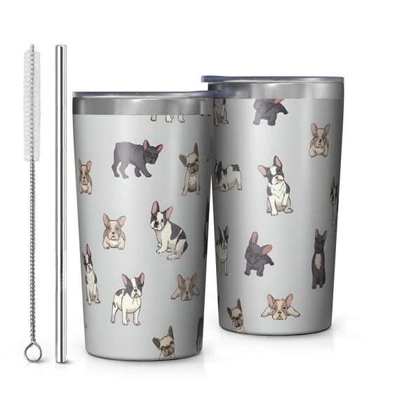 Boston Terrier 10oz Tumblers Stainless Steel Tumbler with Lid and Straw,Vacuum Insulated Double Wall Travel Tumbler Cups with Cleaning Brush for Coffee, Tea
