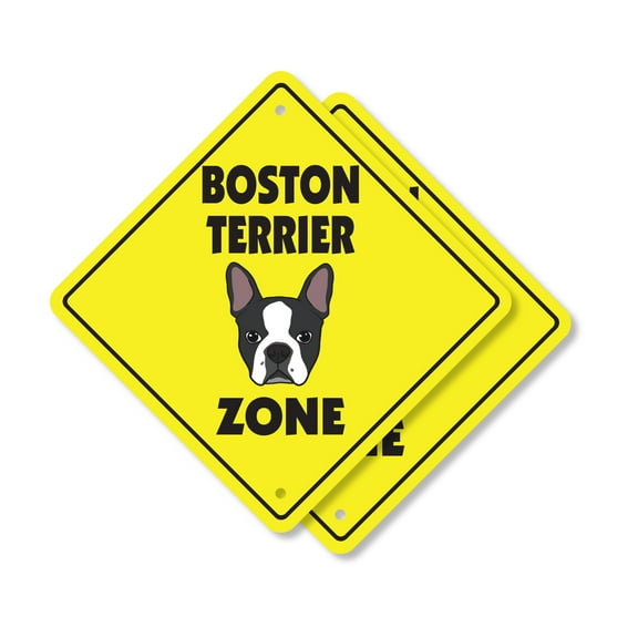 Boston Terrier (2 Pack) Plastic Crossing Sign - 12 Inch X 12 Inch Xing Sign Gift Dog Breed Pet Cute Animal Companion Loyal Family House Decor Love