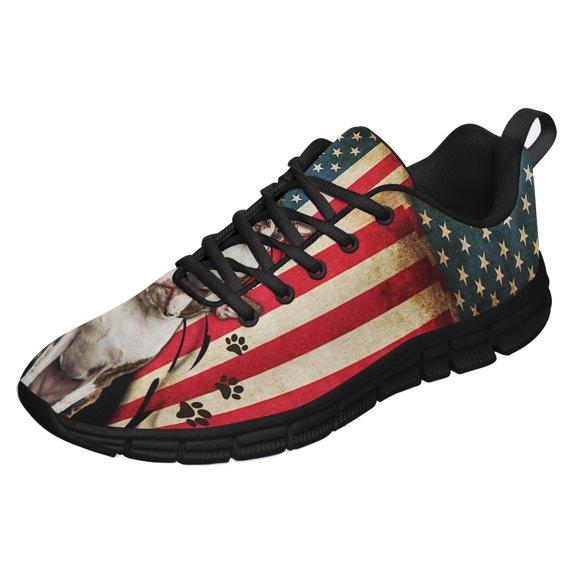 Boston Terrier American Flag Running Shoes Sneakers Mesh Black Size 7