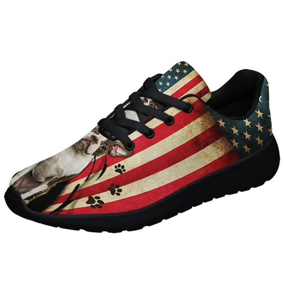Boston Terrier American flag Shoes Sneakers for Women Men Black Size 8
