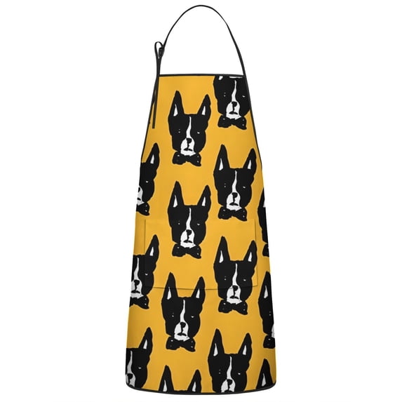 Boston Terrier Apron-Garden Aprons for Women with Pockets-Cotton Linen Waterproof Kitchen Cooking Gardening Aprons Adjustable for Kitchen,Cooking,BBQ and Salon 33x27 Inch
