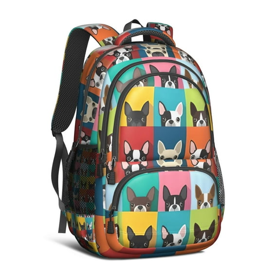 Boston Terrier Backpack for School,Cute School Bag,Schoolbag with Adjustable Shoulder Straps & Padded Back,16.9 Inch