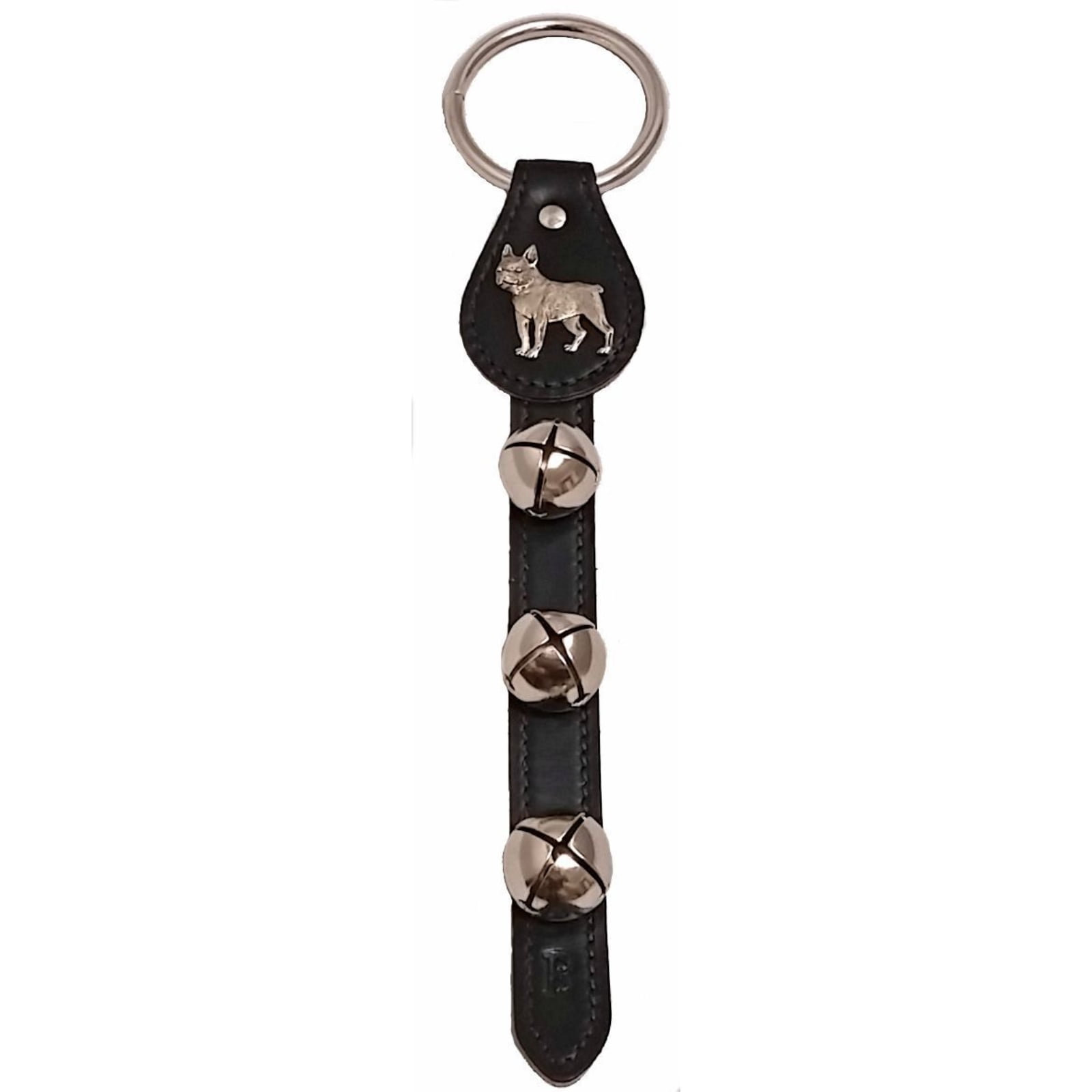 Boston Terrier Black Leather Sleigh Bell Door Hanger Made in USA Belsnickel