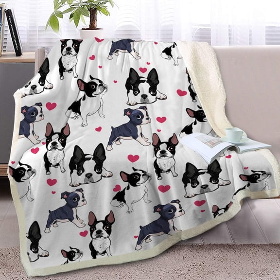 Boston Terrier Blanket Frenchie Dog Red Heart Plush Blanket Cute Puppy Dog Cozy Fleece Throws and Blankets for Kids Girls Women Animal Pet White Boston Dog Lover Blanket Gift 50 x 60 Inch
