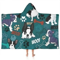 Boston Terrier with Bones and Paws Hooded Bath Towel,50"x30" for Ages 3 To 12 Kids, Quick Dry Lightweight Soft Microfiber Hood Beach Towel Cover Up for Kids