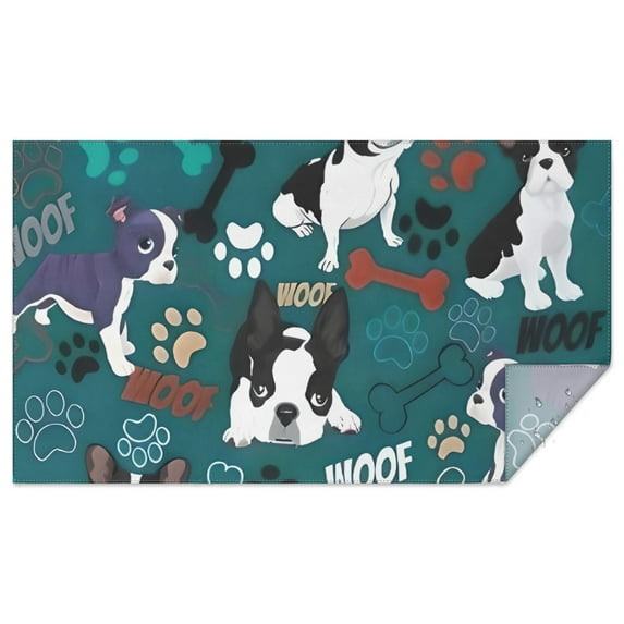 Boston Terrier with Bones and Paws Rectangle Tablecloth 60"x102",Waterproof Polyester Rectangle Table Cloth, Wipeable Spillproof Polyester Tablecloth for Dining, Camping, Indoor and Outdoor