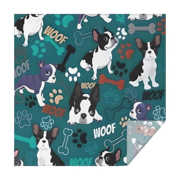 Boston Terrier with Bones and Paws Square Tablecloth,Waterproof Square Table Cover,Wipeable Spillproof Washable Table Cover for Home Kitchen Party Decor 60"x60"(152x152cm)