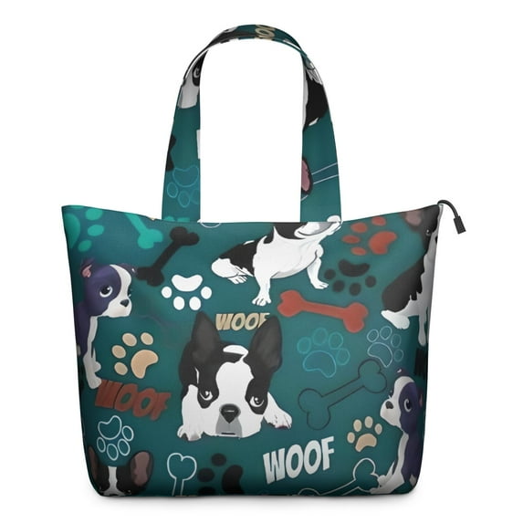Boston Terrier with Bones and Paws Travel Tote Bags for Women Carry On,Large Weekender Bags for Women Travel,Multi Functional Duffle Bag for Work,Shopping,Sports