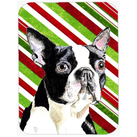 Boston Terrier Candy Cane Holiday Christmas Glass Cutting Board- Large