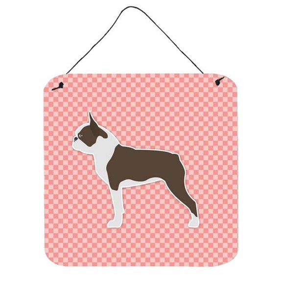 Boston Terrier Checkerboard Pink Wall or Door Hanging Prints