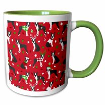 3drose, Boston Terrier Christmas Dog Pattern, 15oz Two-tone Green Mug