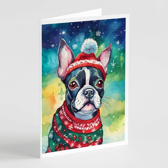 Boston Terrier Christmas Greeting Cards Pack of 8 7 in x 5 in