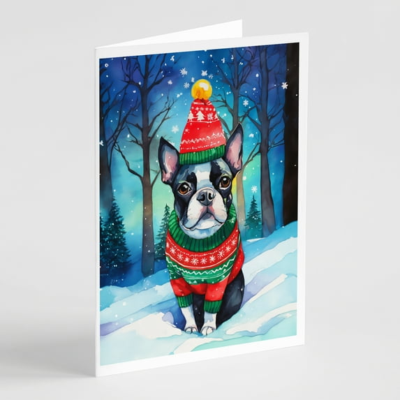 Boston Terrier Christmas Greeting Cards Pack of 8 7 in x 5 in