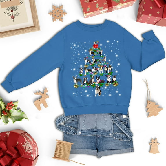Boston Terrier Christmas Tree Sweatshirt, Funny Dog Lover Gift, Boston Bull Christmas Lights Shirts, Christmas Shirts for Women Men