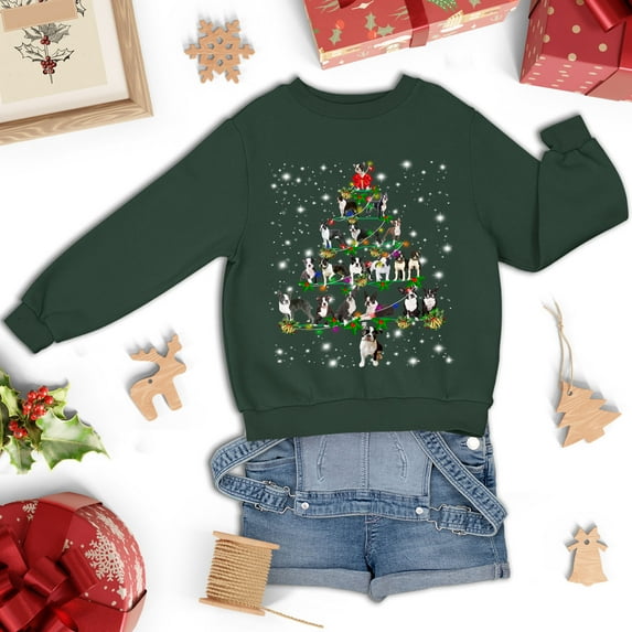 Boston Terrier Christmas Tree Sweatshirt, Funny Dog Lover Gift, Boston Bull Christmas Lights Shirts, Christmas Shirts for Women Men