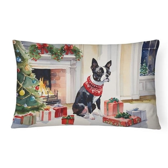 Boston Terrier Cozy Christmas Throw Pillow 12 in x 16 in